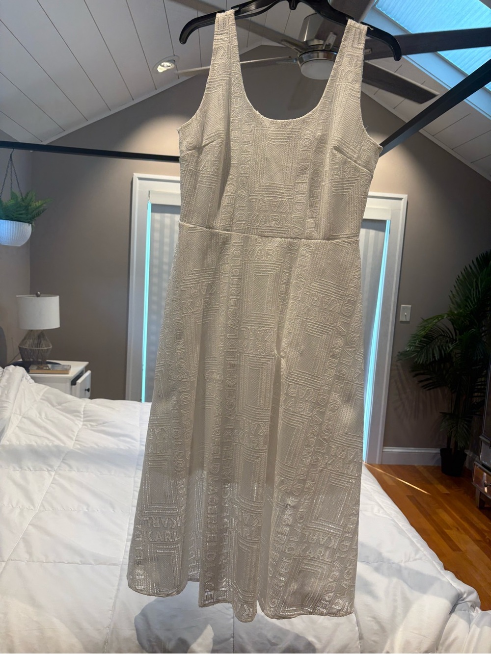 Karl Lagerfeld White Textured Midi Dress